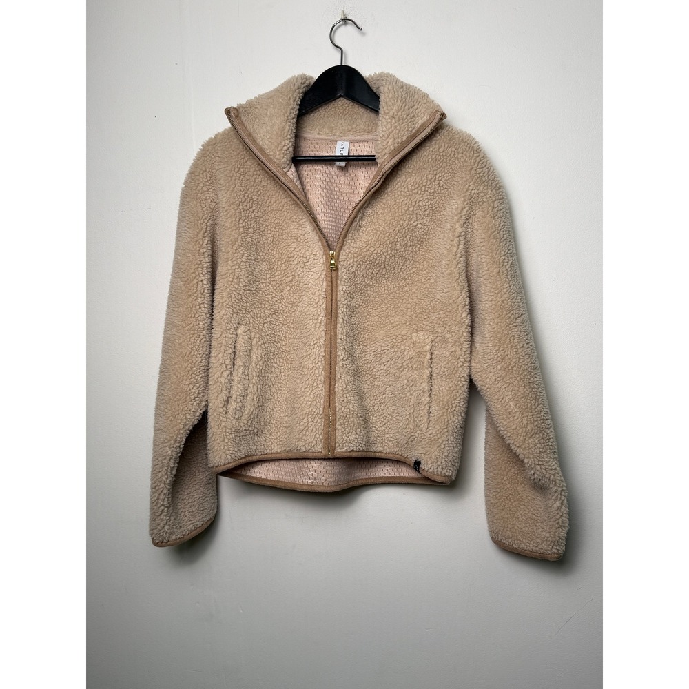Varley Women Beige Sherpa Full Zip Fleece Jacket Small High Neck Teddy